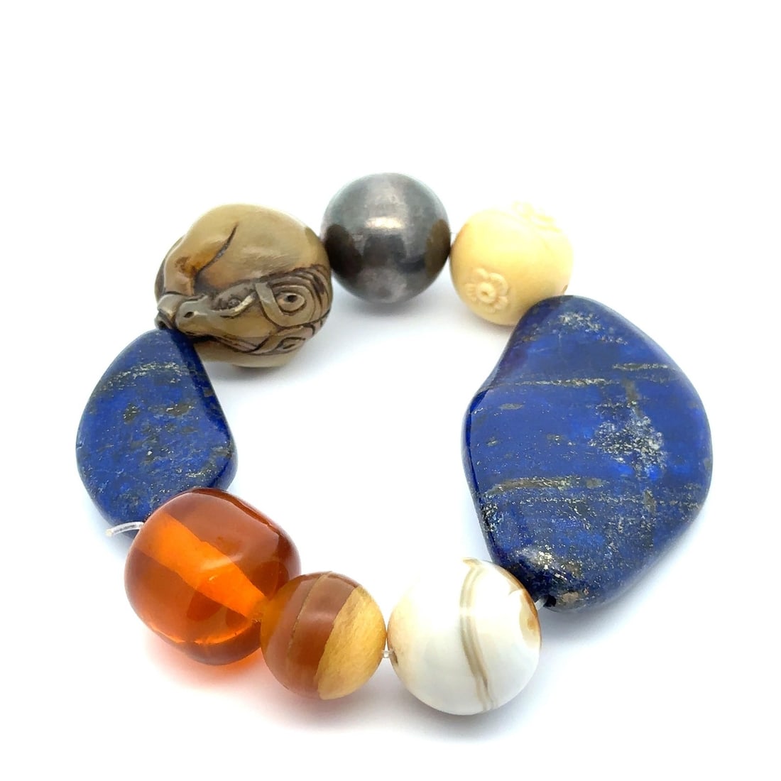 Stretchy Multi-Shape Amber Agate Hardstone Bracelet (1 of 7)