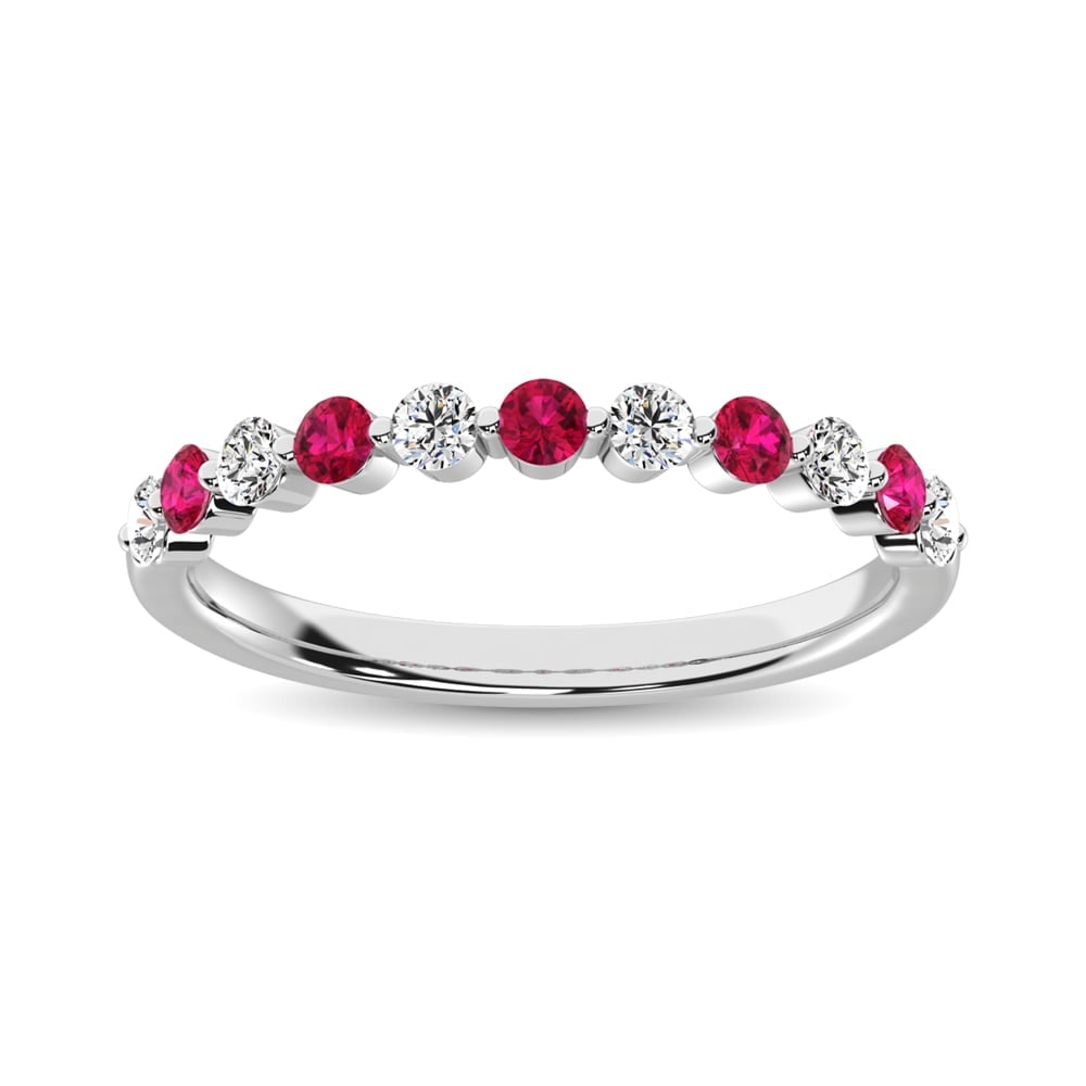 Diamond 7/8 Ct.Tw. And Ruby Stack Band in 14K White Gold ( 6 Diamond and 5 Ruby ) (1 of 4)
