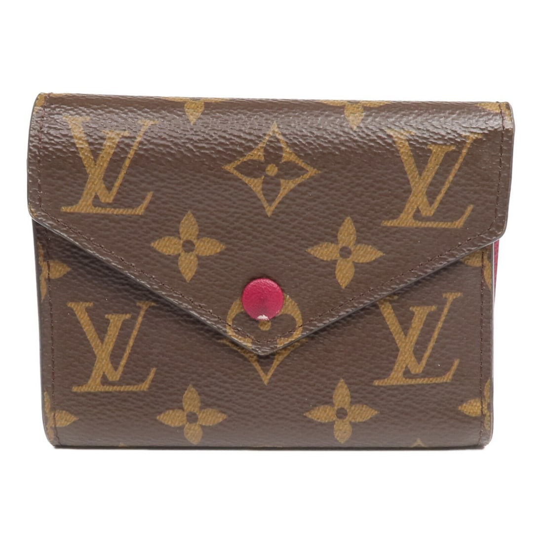 Louis Vuitton Victorine Monogram Brown Tri-fold Wallet with Gold Hardware: Louis Vuitton Victorine Monogram Brown Tri-fold Wallet with Gold Hardware This Louis Vuitton Victorine tri-fold wallet features the classic Monogram pattern in brown. Crafted from durable PVC coated c