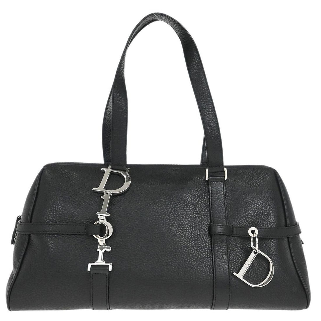 Dior Medium Black Leather Top Handle Bag 03-BM-0025: Dior Medium Black Leather Top Handle Bag 03-BM-0025 This Christian Dior handbag features black leather construction and a top handle design. It is a medium-sized bag with a structured silhouette, offe