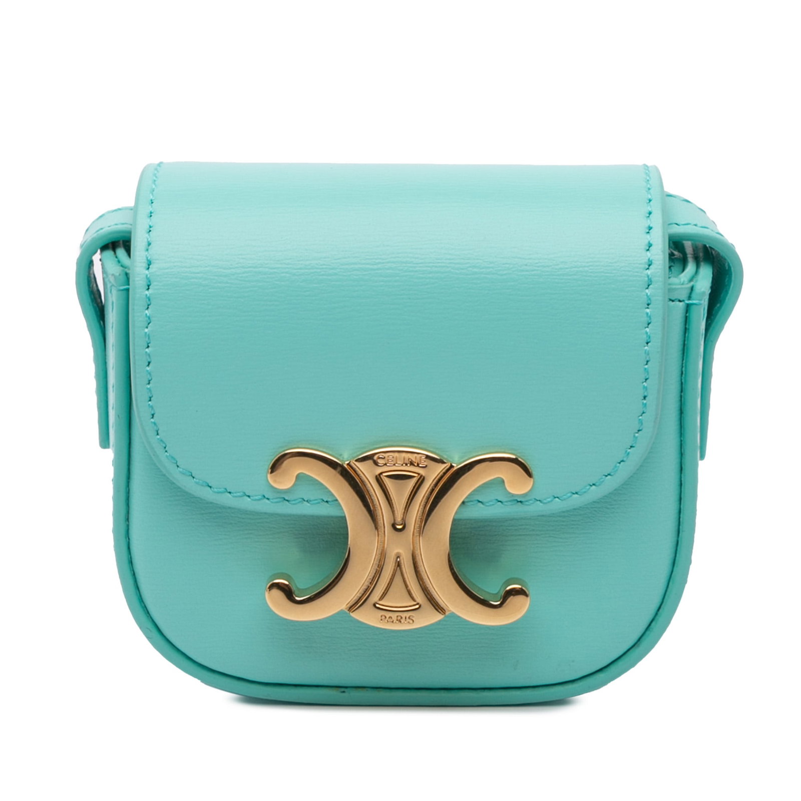 Celine Leather Triomphe AirPods Case Blue Crossbody Bag with Strap (1 of 10)