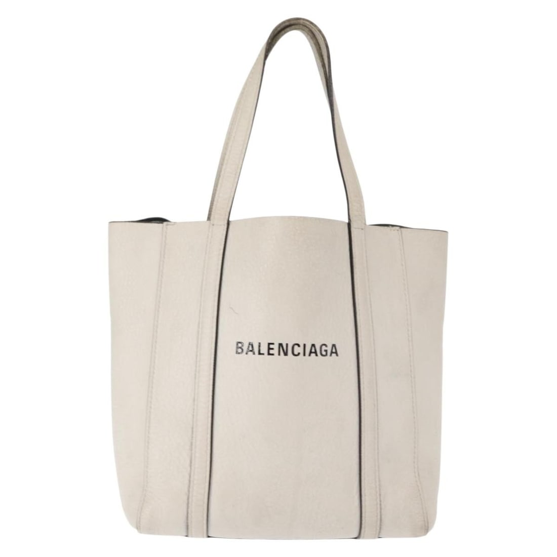 Balenciaga Leather Everyday XXS Tote Bag in White: Balenciaga Leather Everyday XXS Tote Bag in White This pre-owned Balenciaga Everyday XXS tote bag is crafted from white leather and designed for women. It features a compact size with dimensions of 18