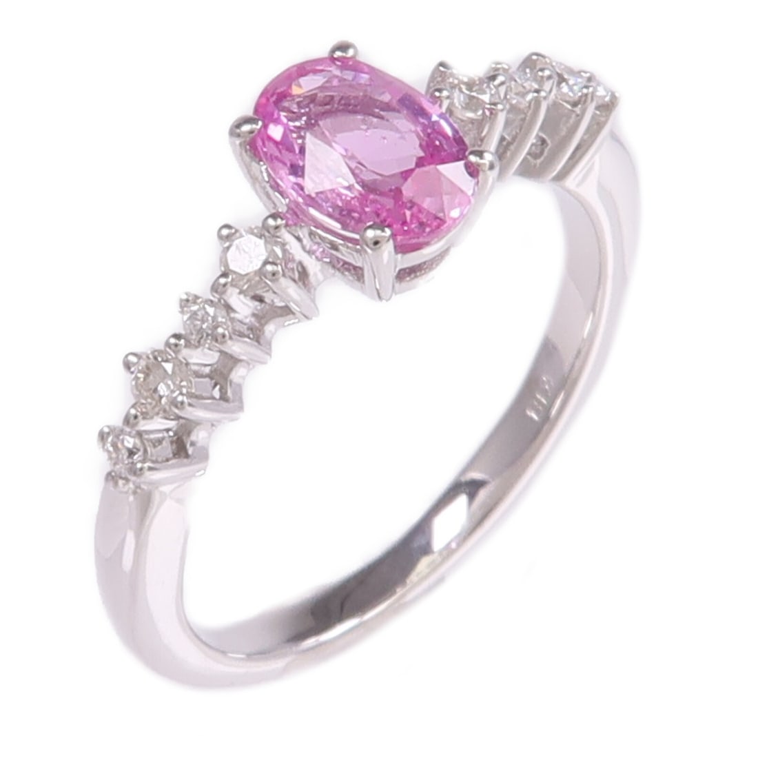 Pink Sapphire and Diamond 18K White Gold Women's Ring Size 6.5: Pink Sapphire and Diamond 18K White Gold Women's Ring Size 6.5 This elegant women's ring features a vibrant pink sapphire as the main stone, set in 18K white gold. Crafted in a regular US size 6.5, th