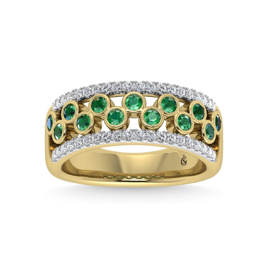 14K Yellow Gold Diamond and Emerald 1/2 Ct.Tw. Fashion Ring: 14K Yellow Gold Diamond and Emerald 1/2 Ct.Tw. Fashion Ring 14k Yellow Gold Stone Color: G-h Stone Clarity: I1-i2 Each ring is presented in standard size 6.5. Complimentary resizing is available betwe