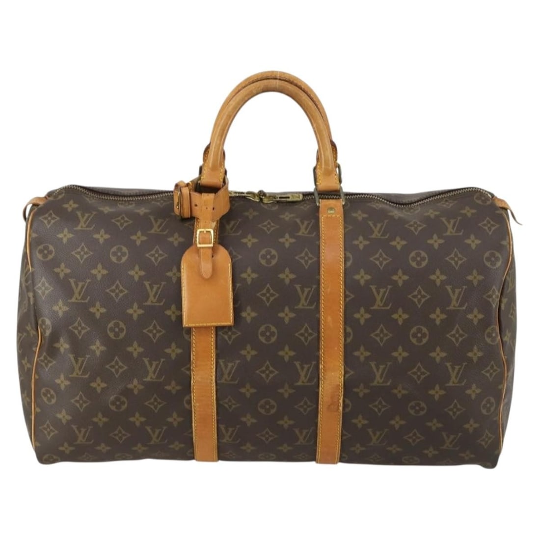 Louis Vuitton Monogram Canvas Keepall 50cm Travel Bag: Louis Vuitton Monogram Canvas Keepall 50cm Travel Bag Louis Vuitton Keepall bag crafted from brown monogram canvas designed for female use. The bag features signs of wear including surface deformation