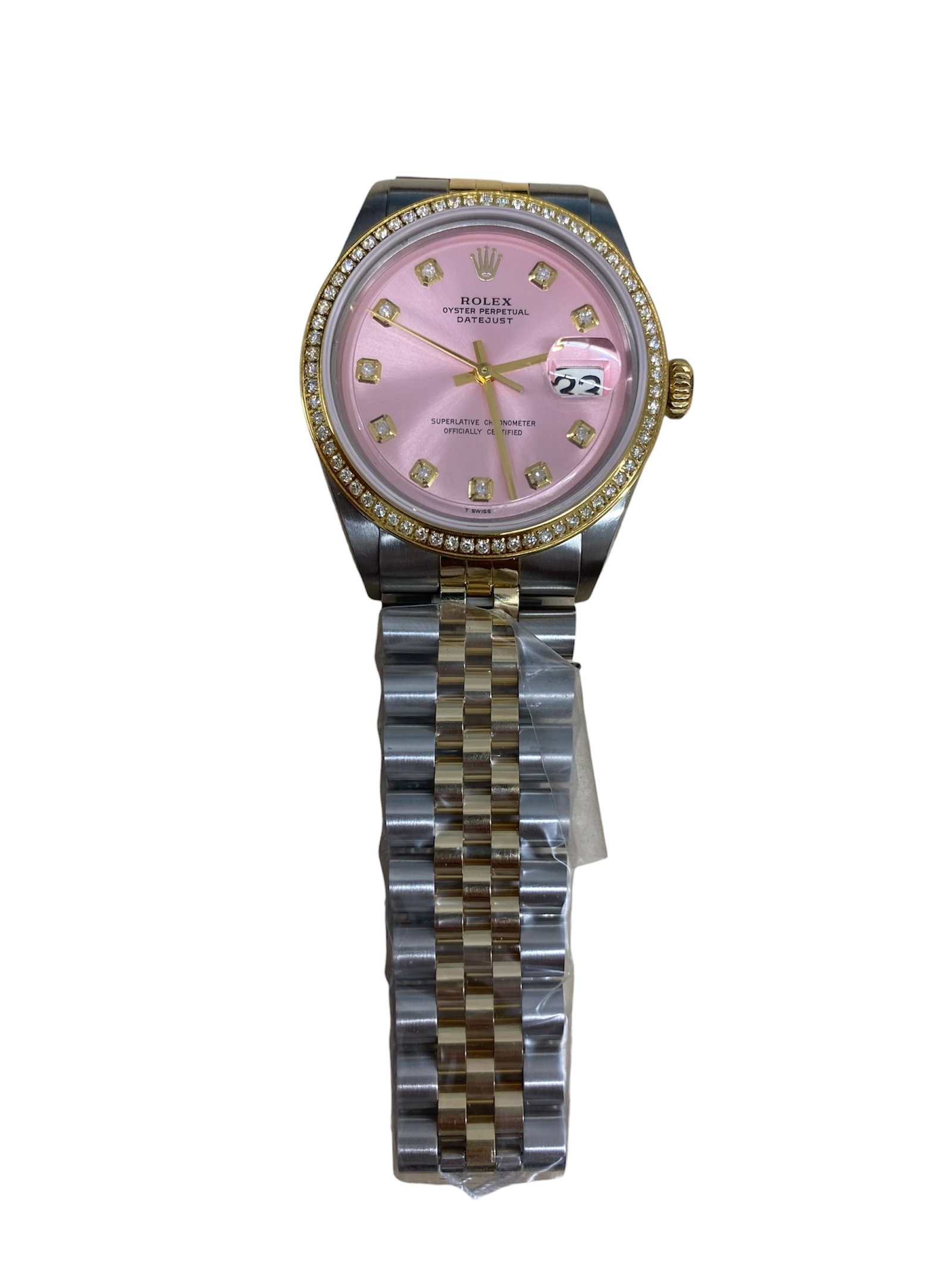 Rolex Datejust Ref 1601 Aftermarket Champagne Diamond Dial Jubilee Bracelet: Rolex Datejust Ref 1601 Aftermarket Champagne Diamond Dial Jubilee Bracelet This men's Rolex Datejust features an aftermarket champagne diamond dial and an aftermarket Jubilee bracelet. The reference