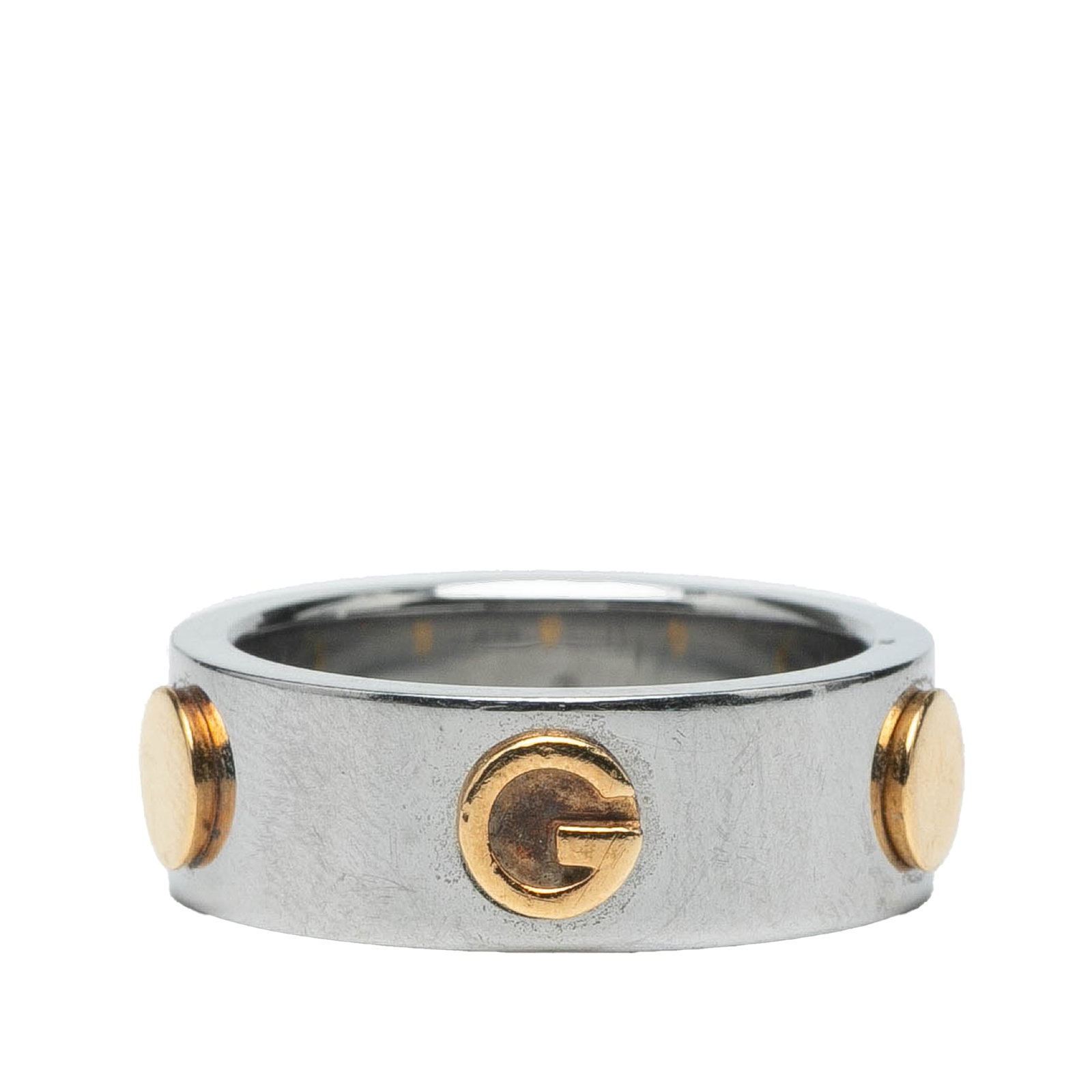 Gucci Stainless Steel Yellow Gold Plated Combi Ring Size 6.5 (1 of 7)