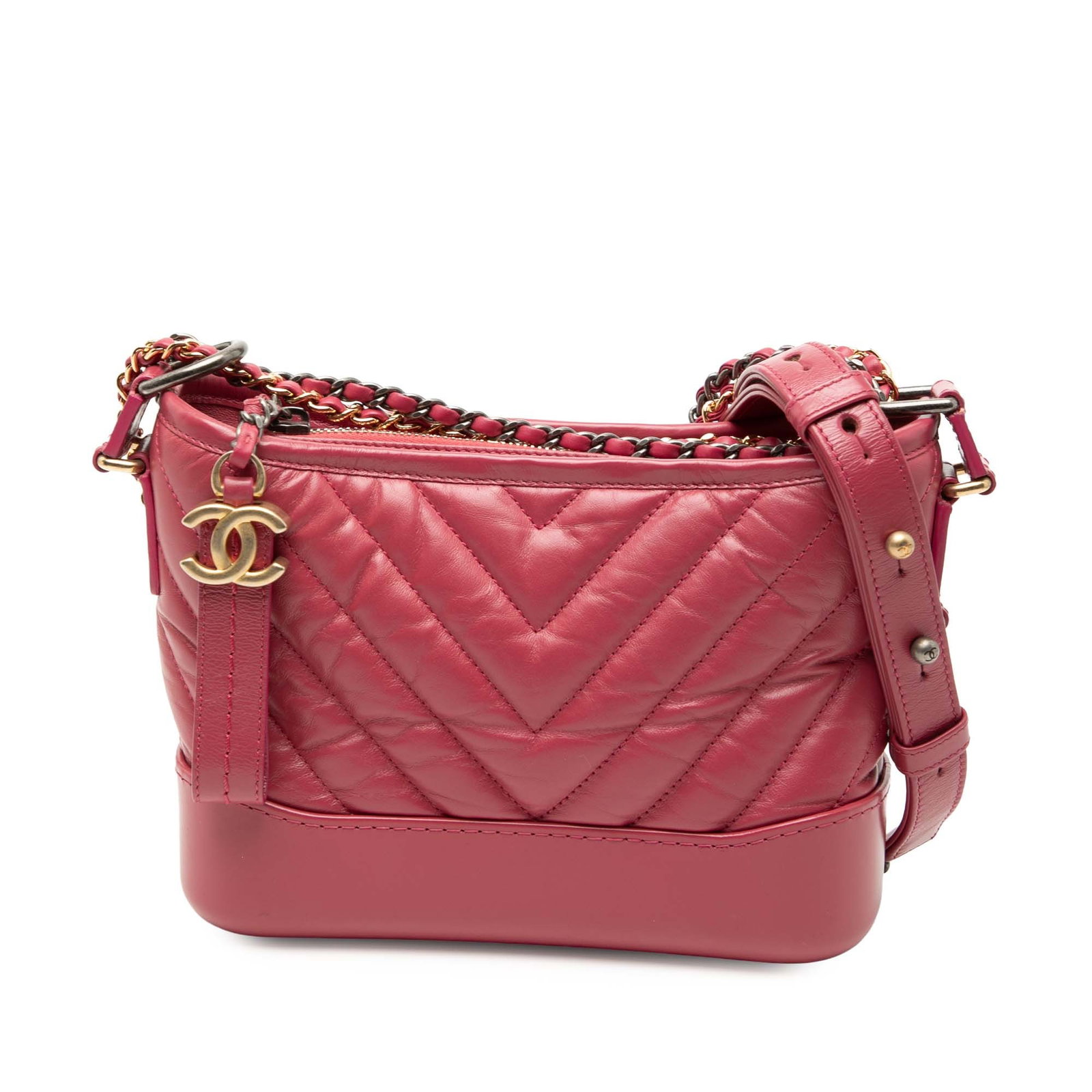 Chanel Gabrielle Pink Chevron Quilted Calfskin Small Crossbody Bag (1 of 7)
