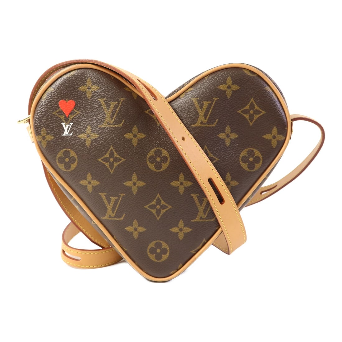 LOUIS VUITTON Sac Coeur Shoulder Bag Monogram Game On Brown GHW M57456: LOUIS VUITTON Sac Coeur Shoulder Bag Monogram Game On Brown GHW M57456 The LOUIS VUITTON Sac Coeur Shoulder Bag is a stylish accessory crafted from PVC coated canvas in a rich brown color. This elegan