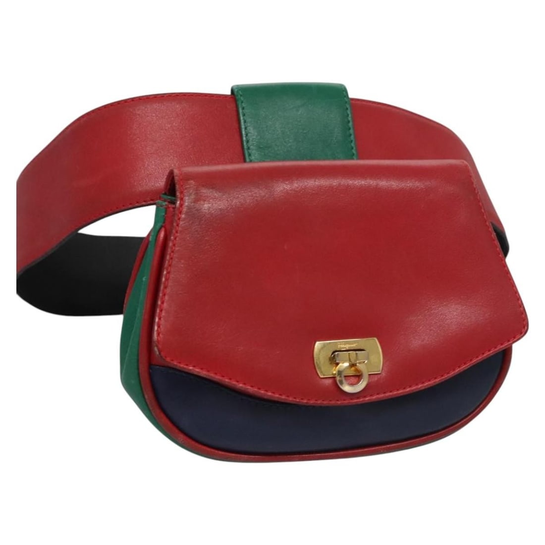 Salvatore Ferragamo Gancini Leather Waist Bag for Women Red: Salvatore Ferragamo Gancini Leather Waist Bag for Women Red This pre-owned Salvatore Ferragamo Gancini waist bag for women features a red leather exterior and a compact design. Despite signs of use in