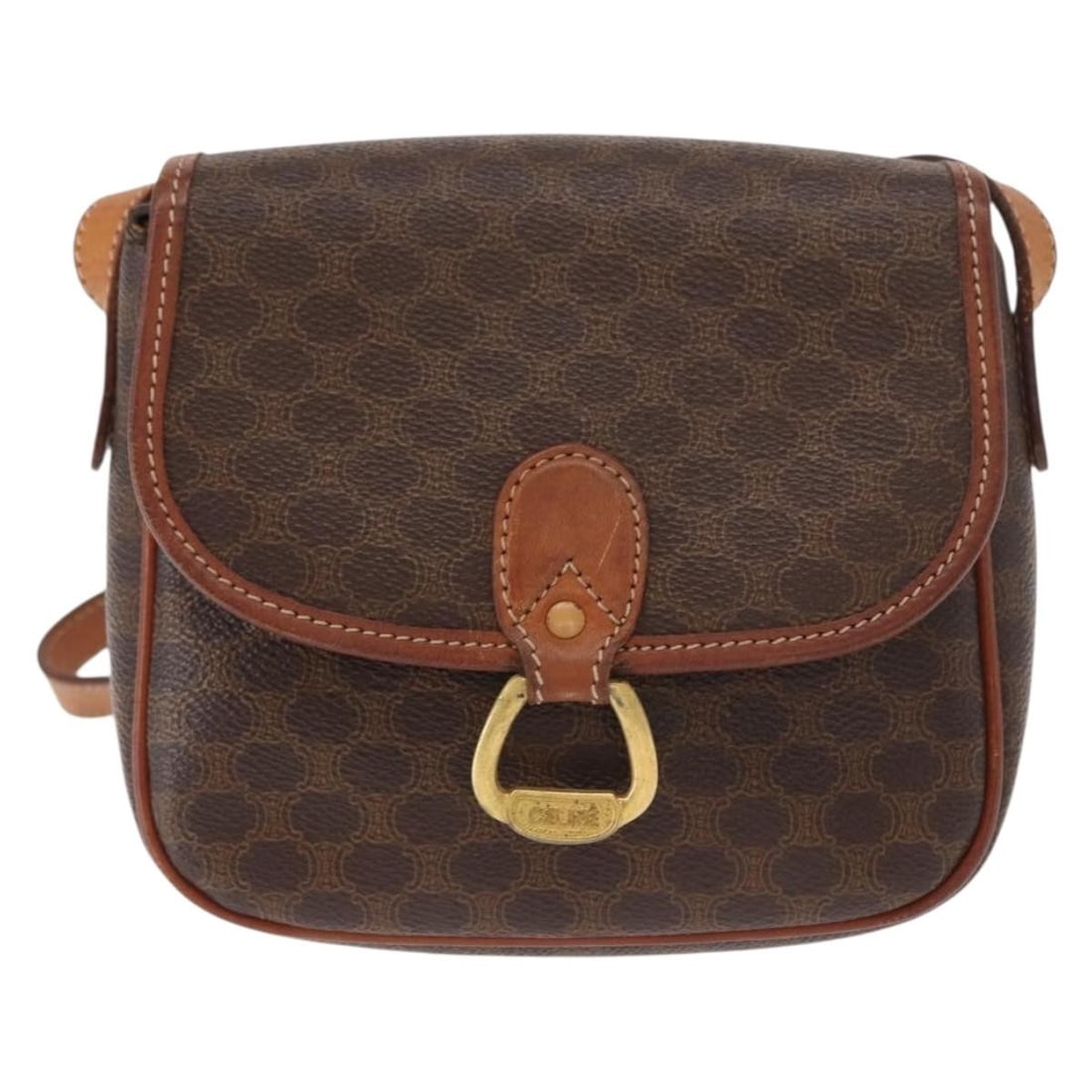 Vintage Celine Macadam Canvas Leather Shoulder Bag Brown: Vintage Celine Macadam Canvas Leather Shoulder Bag Brown This vintage Celine Macadam shoulder bag for women features a brown canvas body with leather accents. It has a compact size with dimensions of