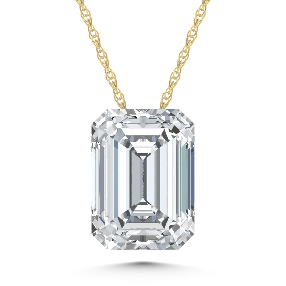 14K Yellow Gold Lab Grown Diamond 1 Ct.Tw. Emerald Shape Slider Pendant: 14K Yellow Gold Lab Grown Diamond 1 Ct.Tw. Emerald Shape Slider Pendant Polished 14K Yellow gold highlights emerald-cut lab-grown diamonds totaling 1 carat total weight in this refined slider pendant.