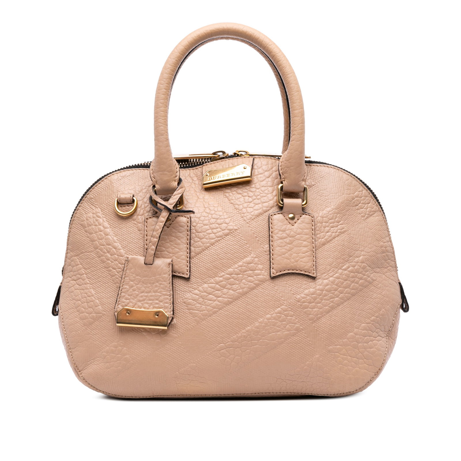 Burberry Medium Heritage Grain Check Embossed Orchard Bowling Bag Brown Leather (1 of 9)