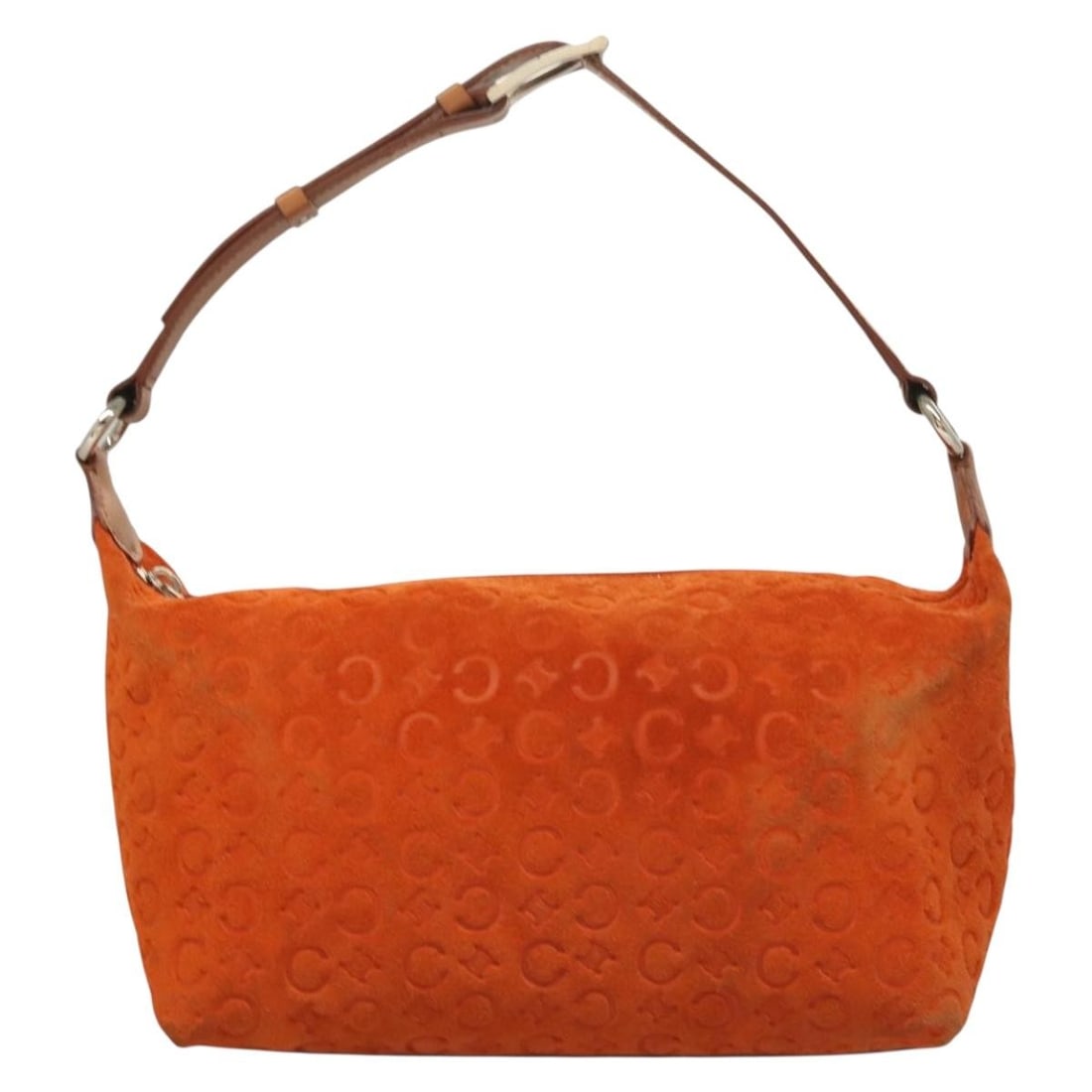 C Macadam Orange Suede Shoulder Bag by Celine: C Macadam Orange Suede Shoulder Bag by Celine This Celine C Macadam handbag is crafted from orange suede and features a classic design for women. Made in Italy, it offers a spacious interior and is ac