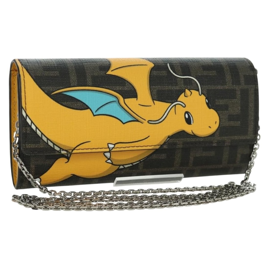 Fendi Fragment Pokemon Zucca Canvas Dragon Chain Wallet Shoulder Bag Black (1 of 18)