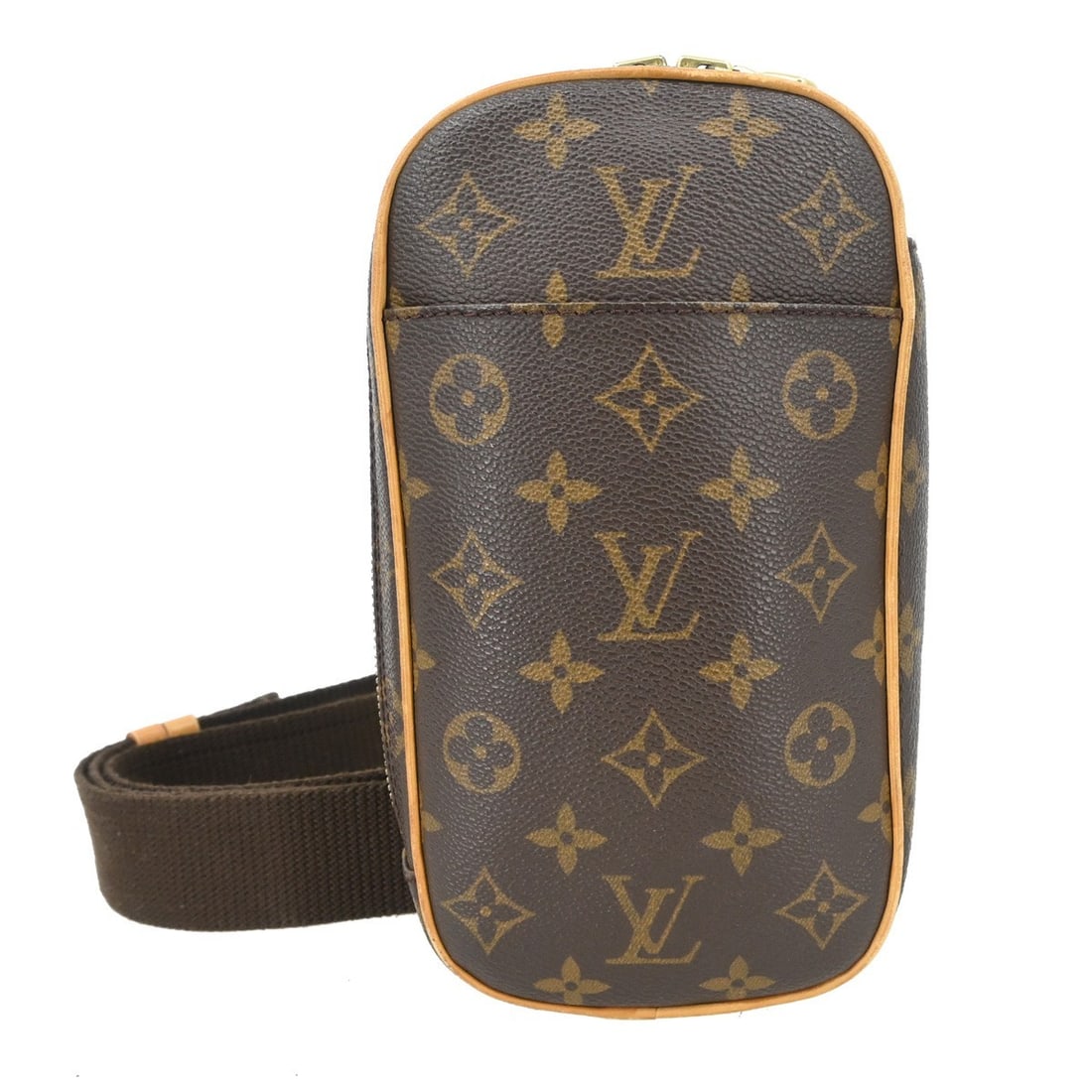 Louis Vuitton Monogram Canvas Pochette Gange Bag Brown Unisex: Louis Vuitton Monogram Canvas Pochette Gange Bag Brown Unisex The Louis Vuitton Pochette Gange is a unisex accessory crafted from monogram canvas in brown. This versatile pouch features leather accent