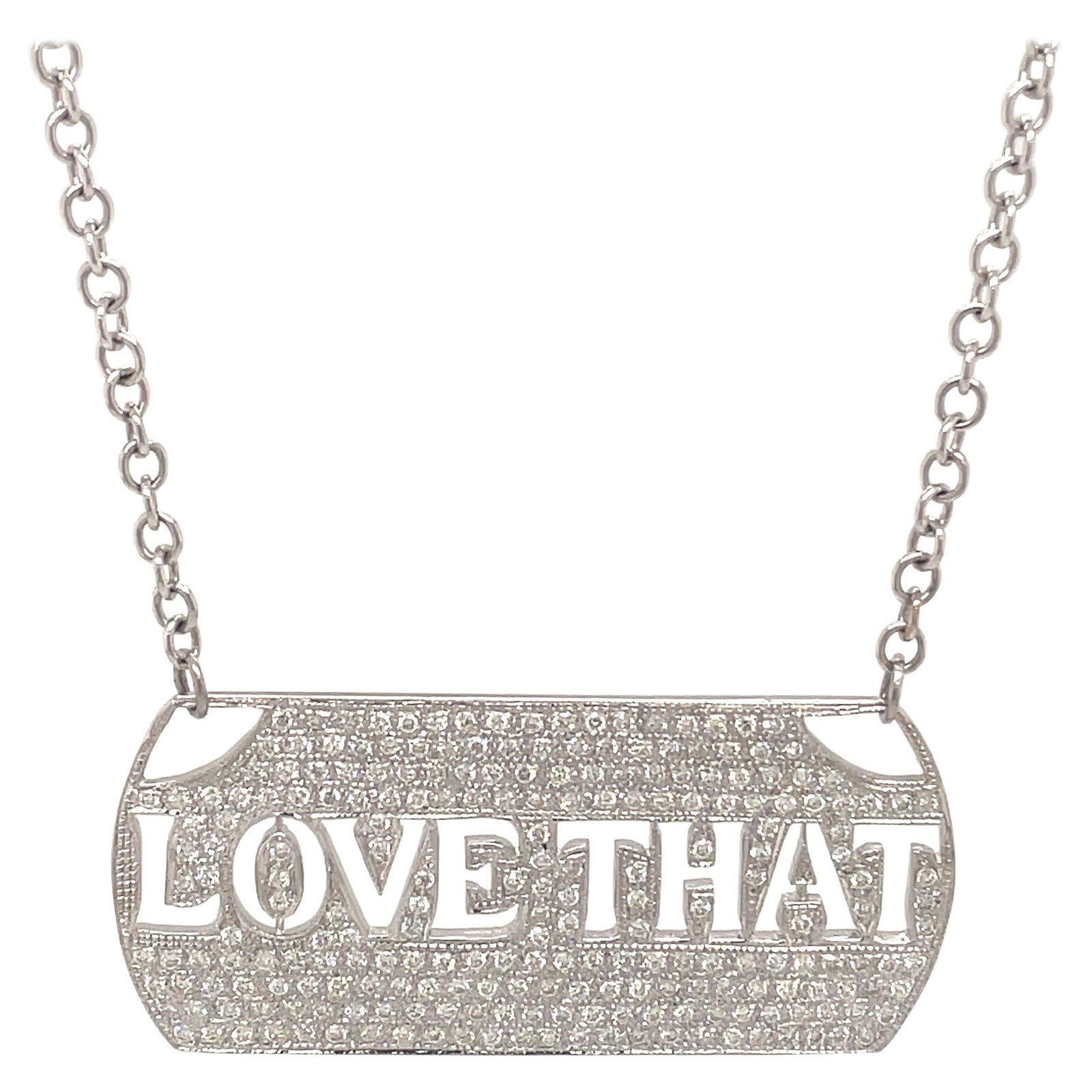 1.75ct Diamond Dog Tag Pendant Necklace in 18k White Gold: 1.75ct Diamond Dog Tag Pendant Necklace in 18k White Gold This exquisite pendant necklace features a modern east-west diamond dog tag design crafted from 18 karat white gold. Adorned with 1.75 carats