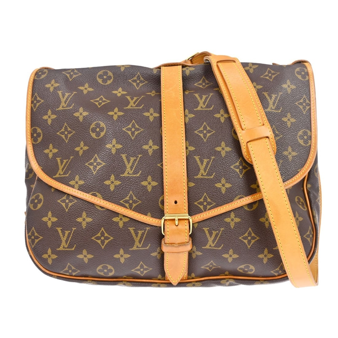 Monogram Canvas Louis Vuitton Saumur Brown Shoulder Bag France: Monogram Canvas Louis Vuitton Saumur Brown Shoulder Bag France The Louis Vuitton Saumur Handbag is crafted from monogram canvas in brown and designed for unisex use. This classic piece features leathe
