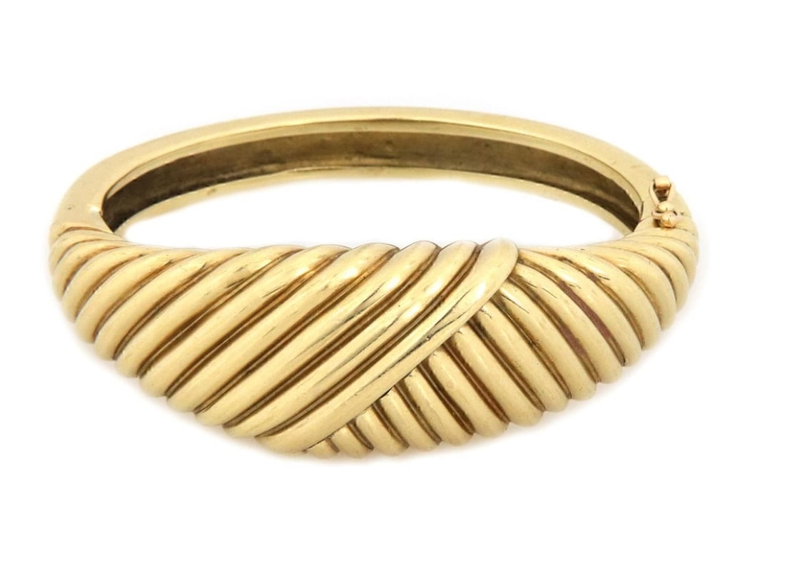 Asymmetrical 14k Yellow Gold Bangle With Deep Groove By La Triomphe (1 of 5)