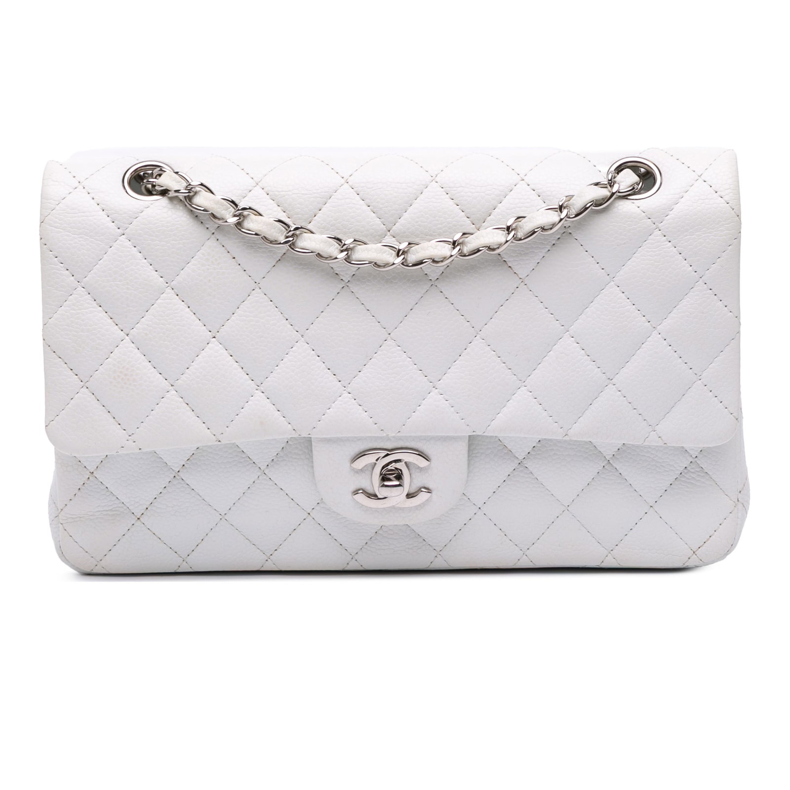 Chanel Medium Classic Caviar Double Flap White Leather Bag (1 of 11)