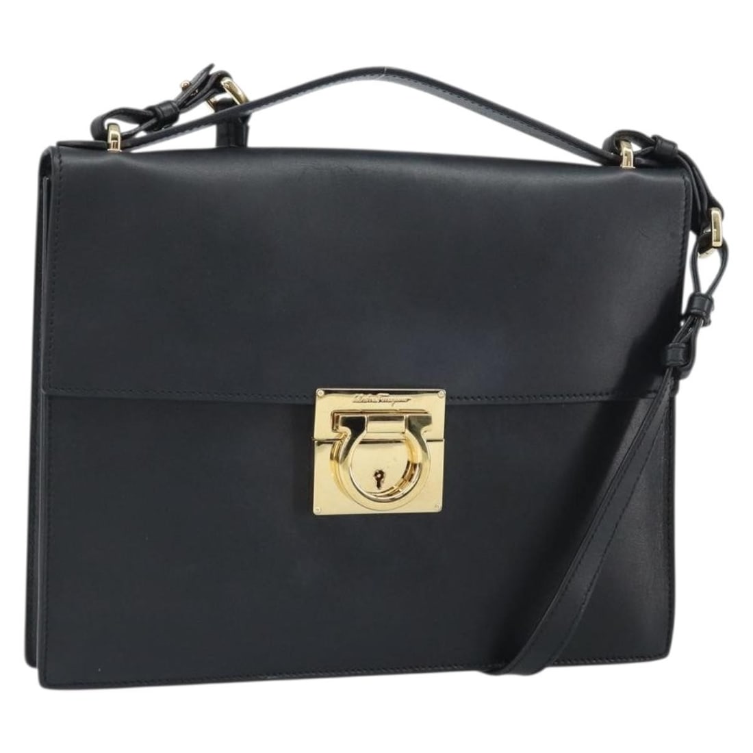 Salvatore Ferragamo Gancini Black and Gold Leather Shoulder Bag with Dust Bag: Salvatore Ferragamo Gancini Black and Gold Leather Shoulder Bag with Dust Bag This Salvatore Ferragamo Gancini shoulder bag features a stylish combination of gold and black leather. Designed for women