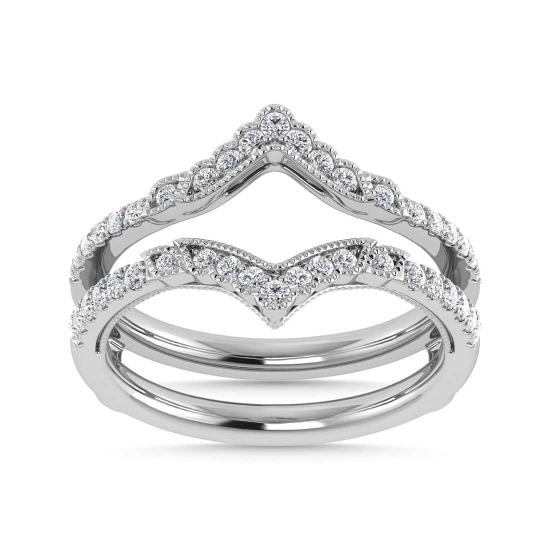 Diamond 3/8 Ct.Tw. Guard Ring in 14K White Gold: Diamond 3/8 Ct.Tw. Guard Ring in 14K White Gold 14k White Gold Stone Color: G-h Stone Clarity: Si2 Each ring is presented in standard size 6.5. Complimentary resizing is available between sizes 510 (i