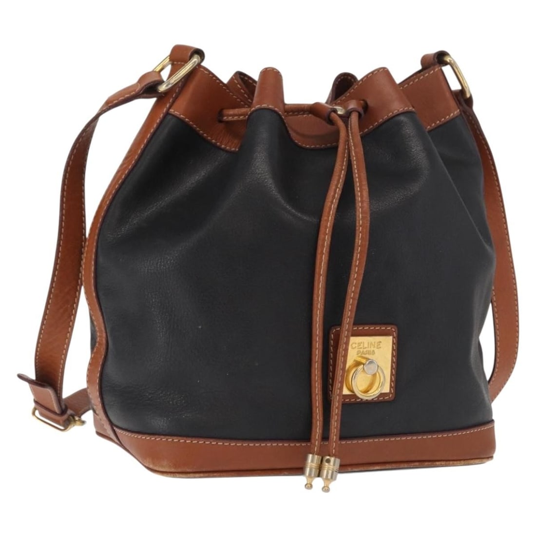 Celine Sangle Bucket Leather Shoulder Bag in Black and Brown (1 of 18)
