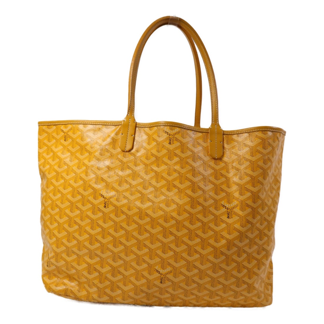 Goyard Saint Louis PM Yellow Coated Canvas Tote with Silver Tone Hardware: Goyard Saint Louis PM Yellow Coated Canvas Tote with Silver Tone Hardware This Goyard Saint Louis PM tote bag features a yellow PVC coated canvas exterior, offering durability and style. Designed for