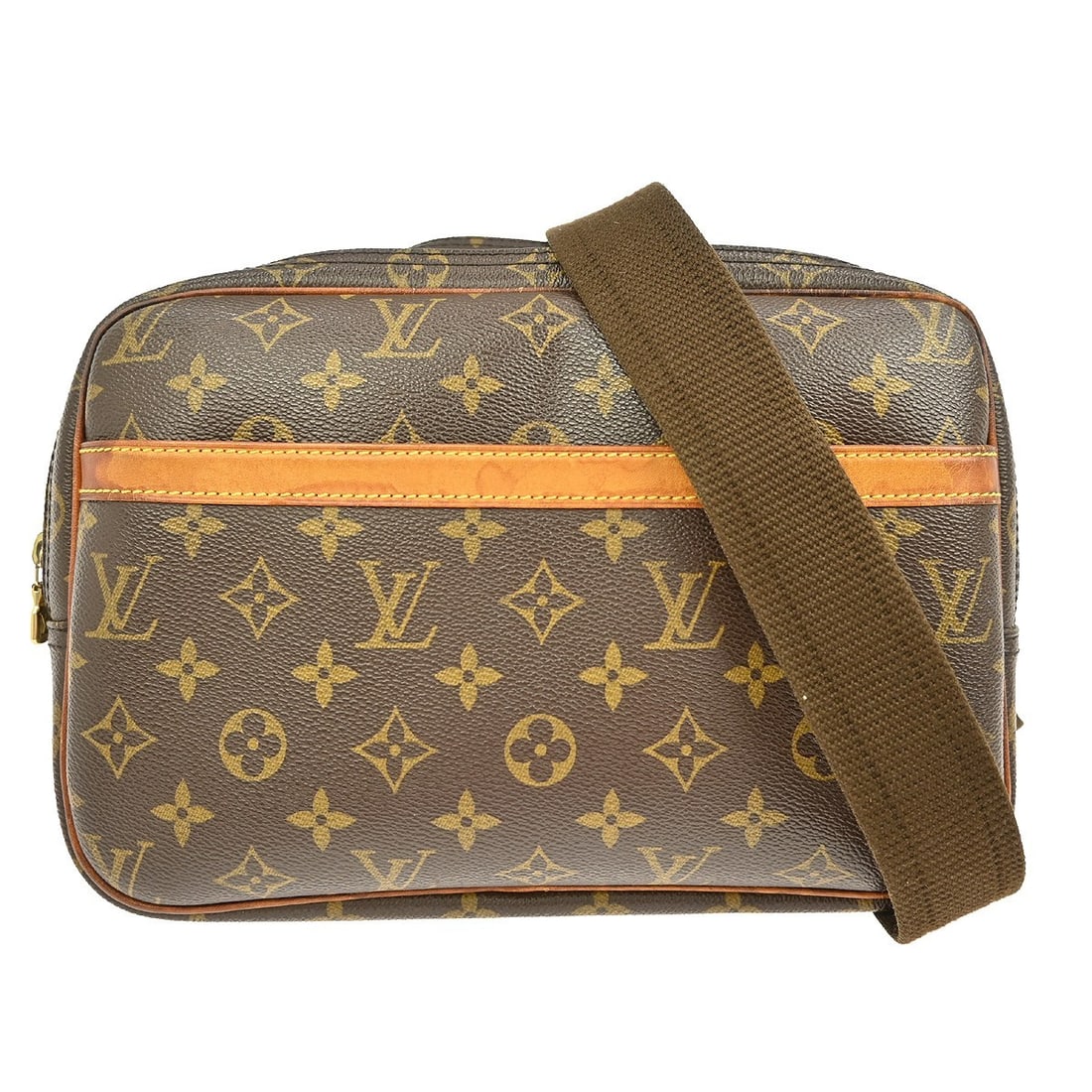 Louis Vuitton Reporter PM Monogram Canvas Small Shoulder Bag Brown: Louis Vuitton Reporter PM Monogram Canvas Small Shoulder Bag Brown This Louis Vuitton Reporter PM shoulder bag features the classic monogram canvas leather exterior with brown accents and an ivory PVC