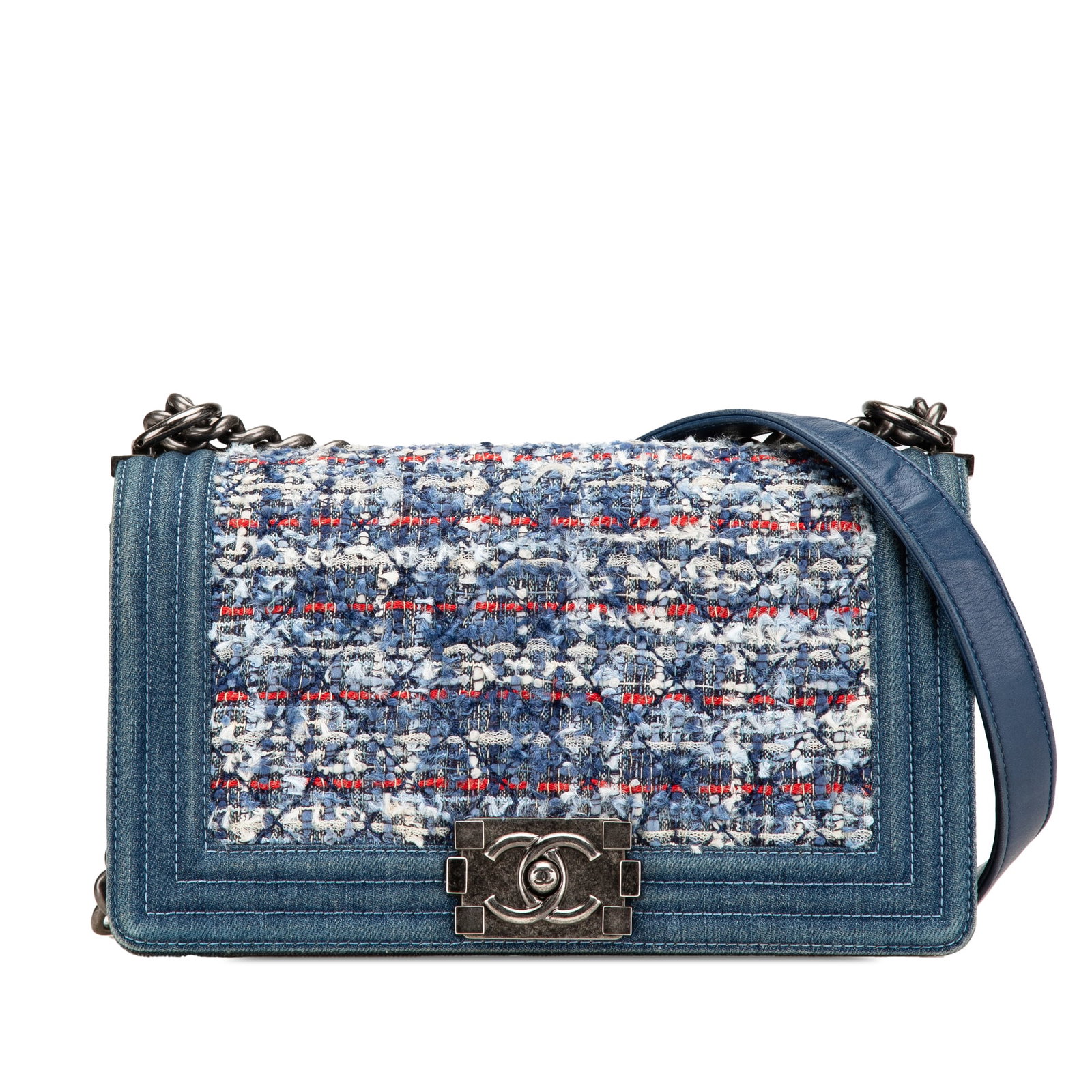 Chanel Medium Boy Bag Denim Tweed Fabric Blue Italy (1 of 12)