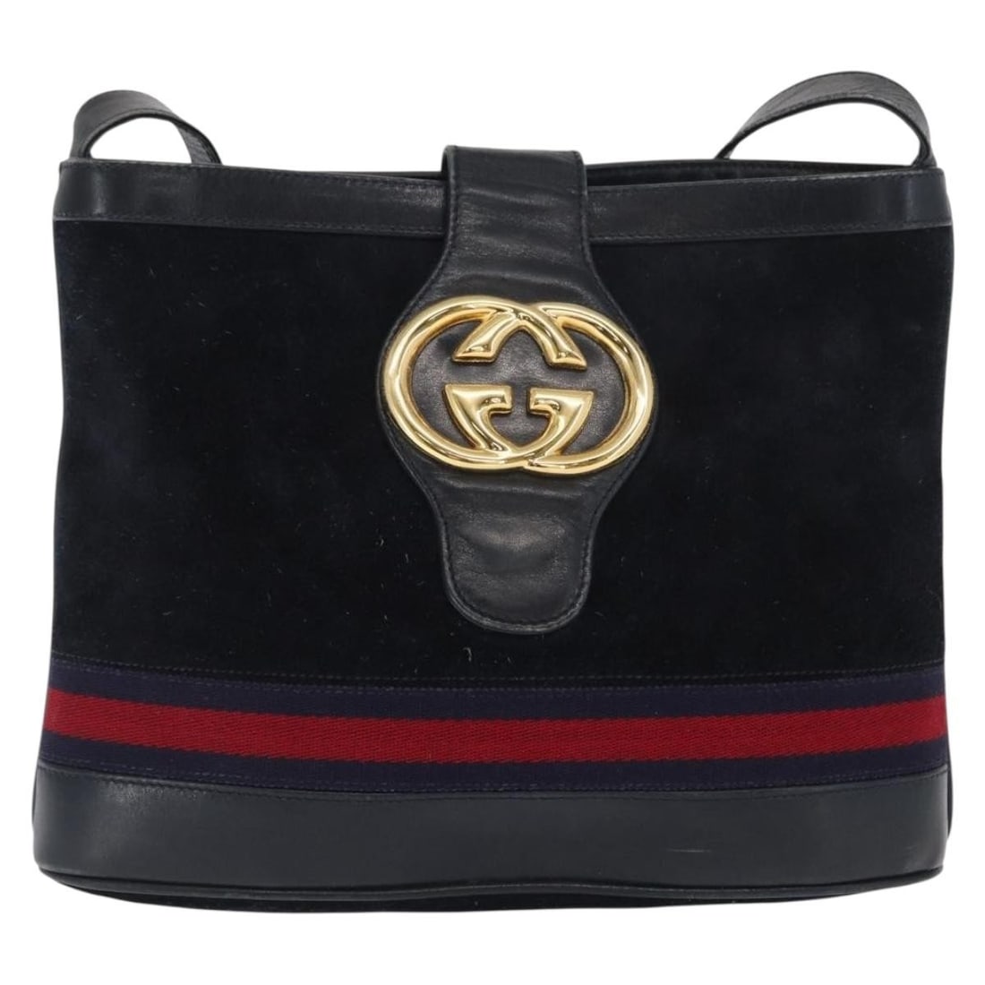 Gucci Sherry Line Navy Suede Shoulder Bag 28x22x8cm (1 of 18)