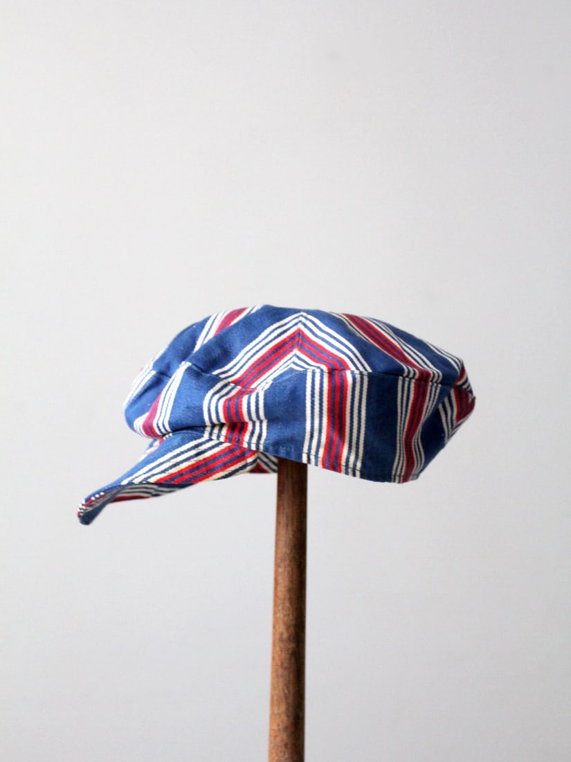 1970s Vintage Red White Blue Newsboy Brim Cap (1 of 7)