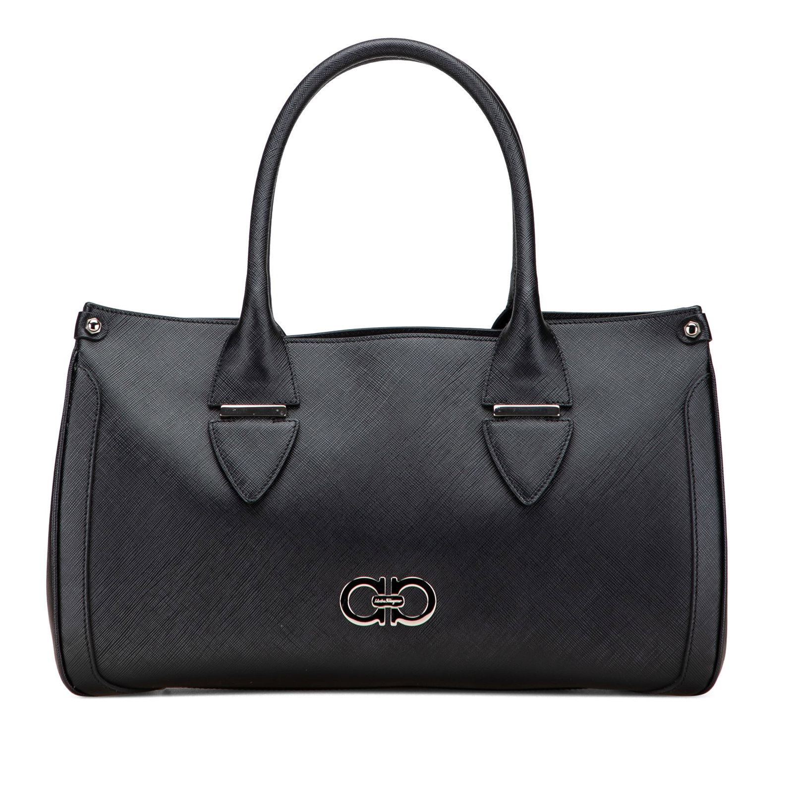 Ferragamo Black Leather Double Gancini Tote Bag Italy: Ferragamo Black Leather Double Gancini Tote Bag Italy Experience luxury with the Ferragamo Leather Double Gancini Tote, an elegant accessory designed for the modern individual. Crafted from high-quali