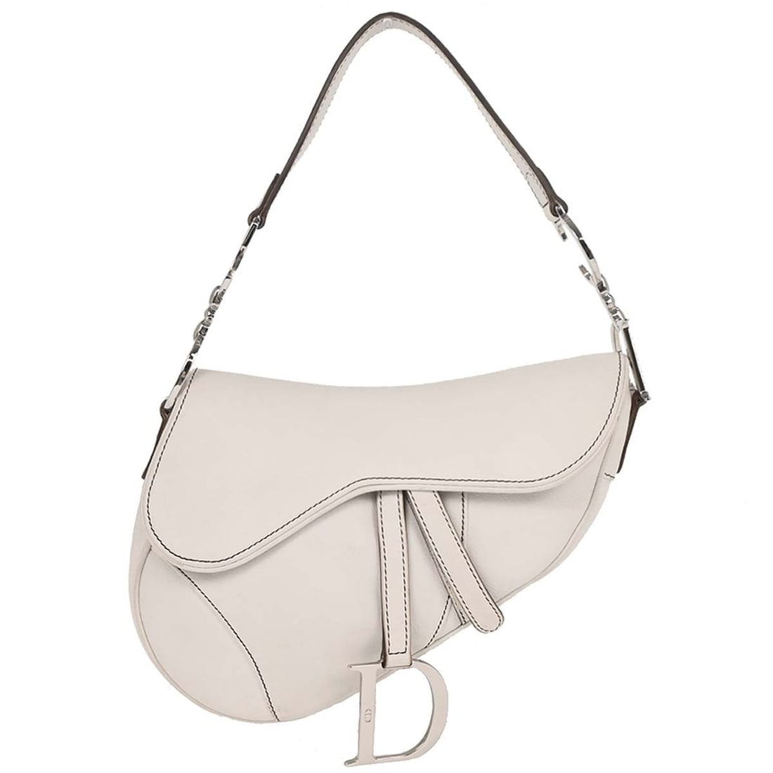 Dior White Leather Saddle Handbag 01RU1003 Medium Shoulder Bag (1 of 10)