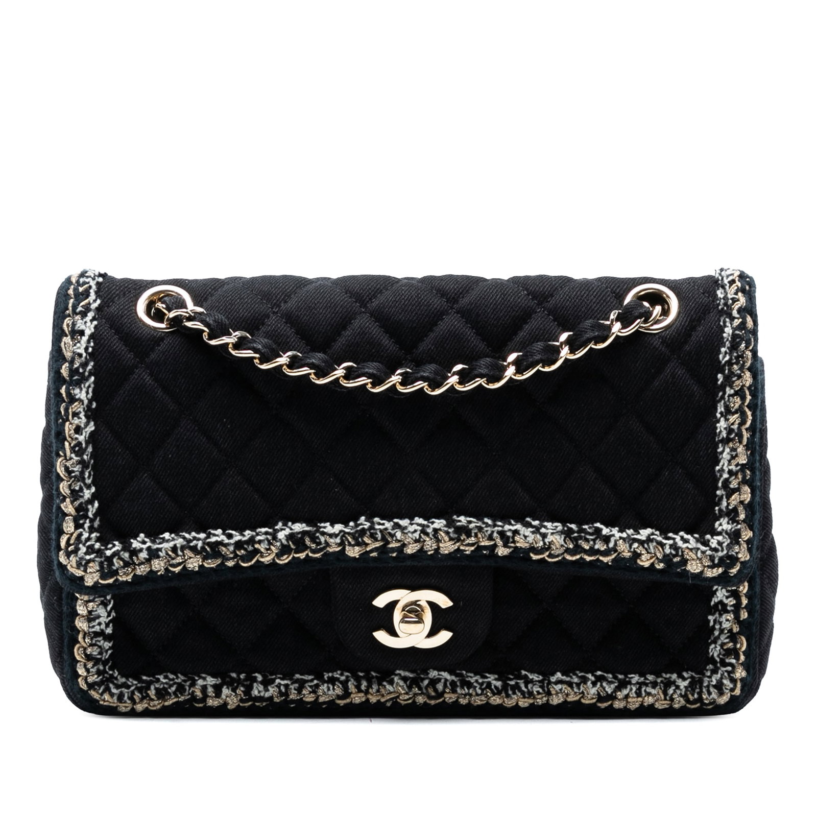 Chanel Medium Classic Denim Braided Flap Bag Black Fabric (1 of 7)