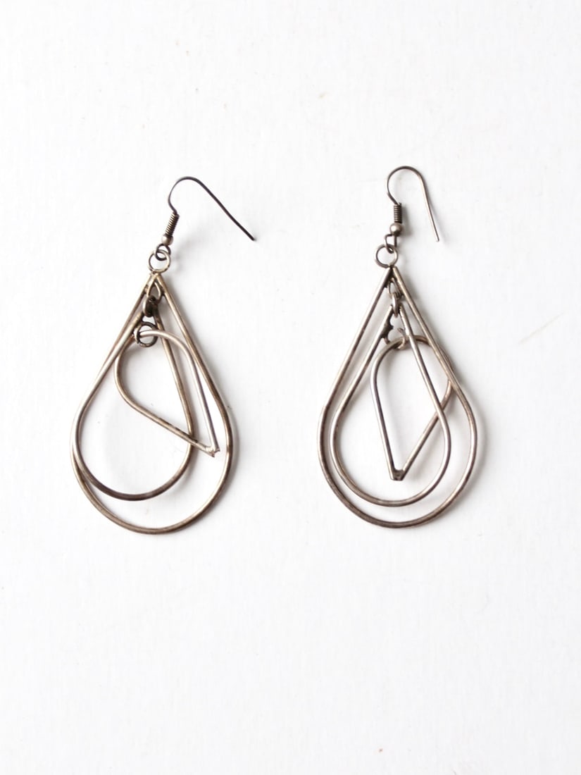 Statement Vintage Silver Tone Teardrop Drop Earrings 3 Inch (1 of 5)