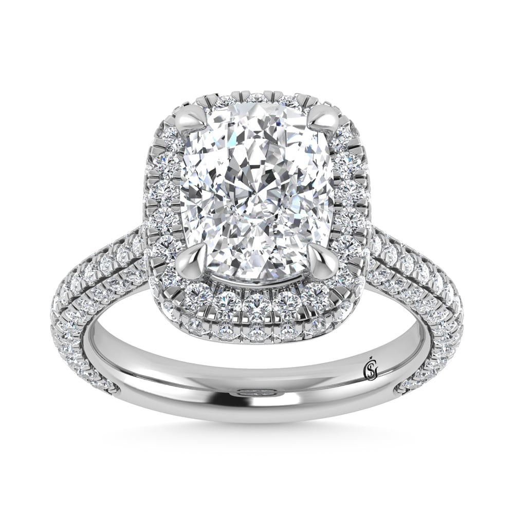 14K White Gold Lab Grown Diamond 6 1/2 Ct.Tw. Elongated Cushion Engagement Ring: 14K White Gold Lab Grown Diamond 6 1/2 Ct.Tw. Elongated Cushion Engagement Ring Celebrate your forever moment with the timeless brilliance of our Halo Diamond Engagement Ring. This exquisite piece fea