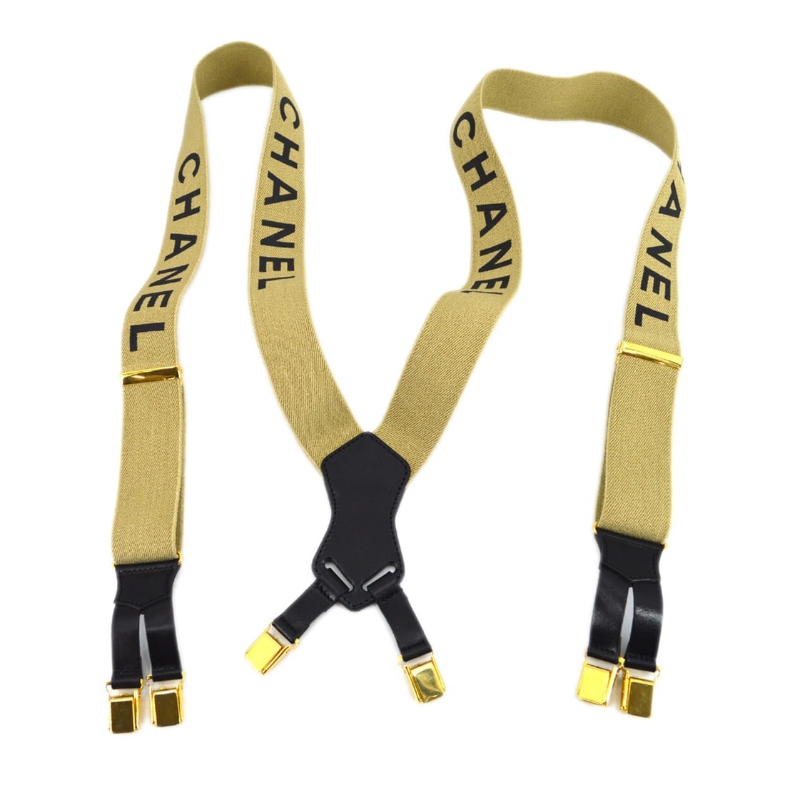 Beige Canvas Suspenders by Chanel Logo Design Unisex: Beige Canvas Suspenders by Chanel Logo Design Unisex Chanel Logo Suspenders in beige canvas offer a stylish and versatile accessory suitable for all genders. Made in France, these suspenders are in ve
