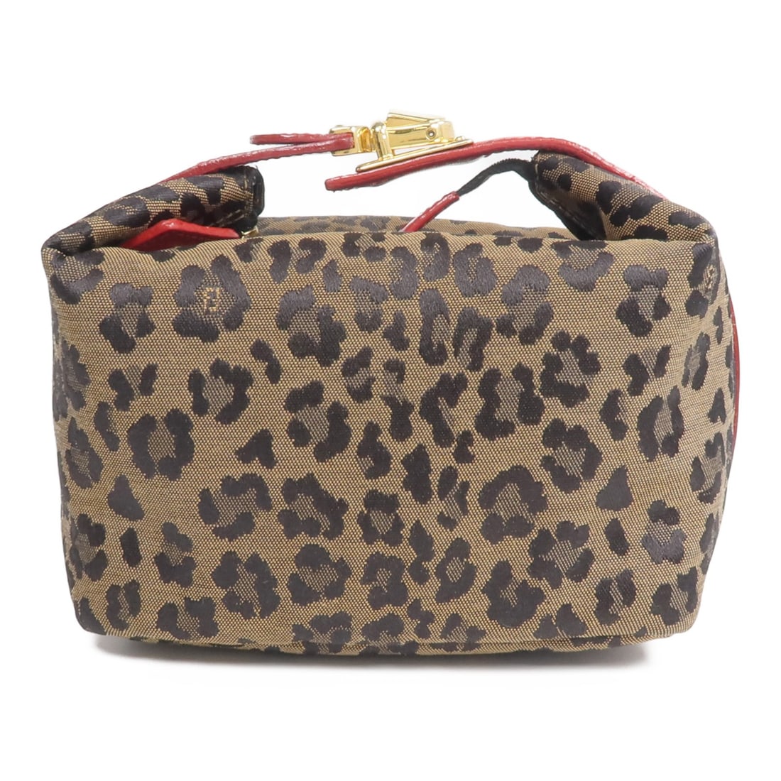Fendi Canvas Leather Cosmetic Pouch Brown Red Gold Hardware (1 of 17)