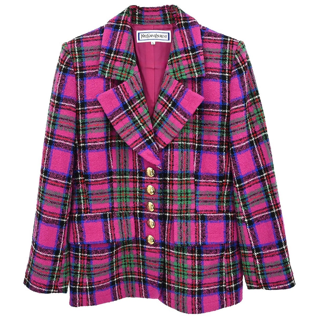 Women's Pink Wool Blend Collared Jacket Yves Saint Laurent Size L (1 of 12)