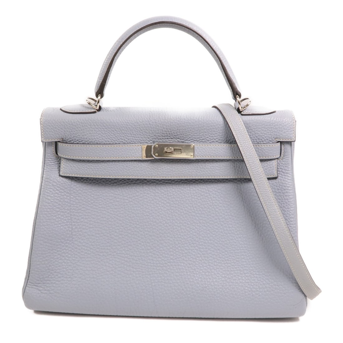 Hermes Kelly 32 Bleu Lin Togo Leather Shoulder and Handbag Palladium Hardware (1 of 16)