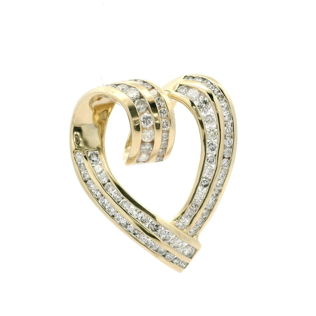 Estate 14k Yellow Gold 2ctw Diamond Heart Slide Pendant: Estate 14k Yellow Gold 2ctw Diamond Heart Slide Pendant This stunning Estate 14k Yellow Gold Large Open Heart Slide Pendant showcases a captivating design, featuring a total of 80 natural genuine diam