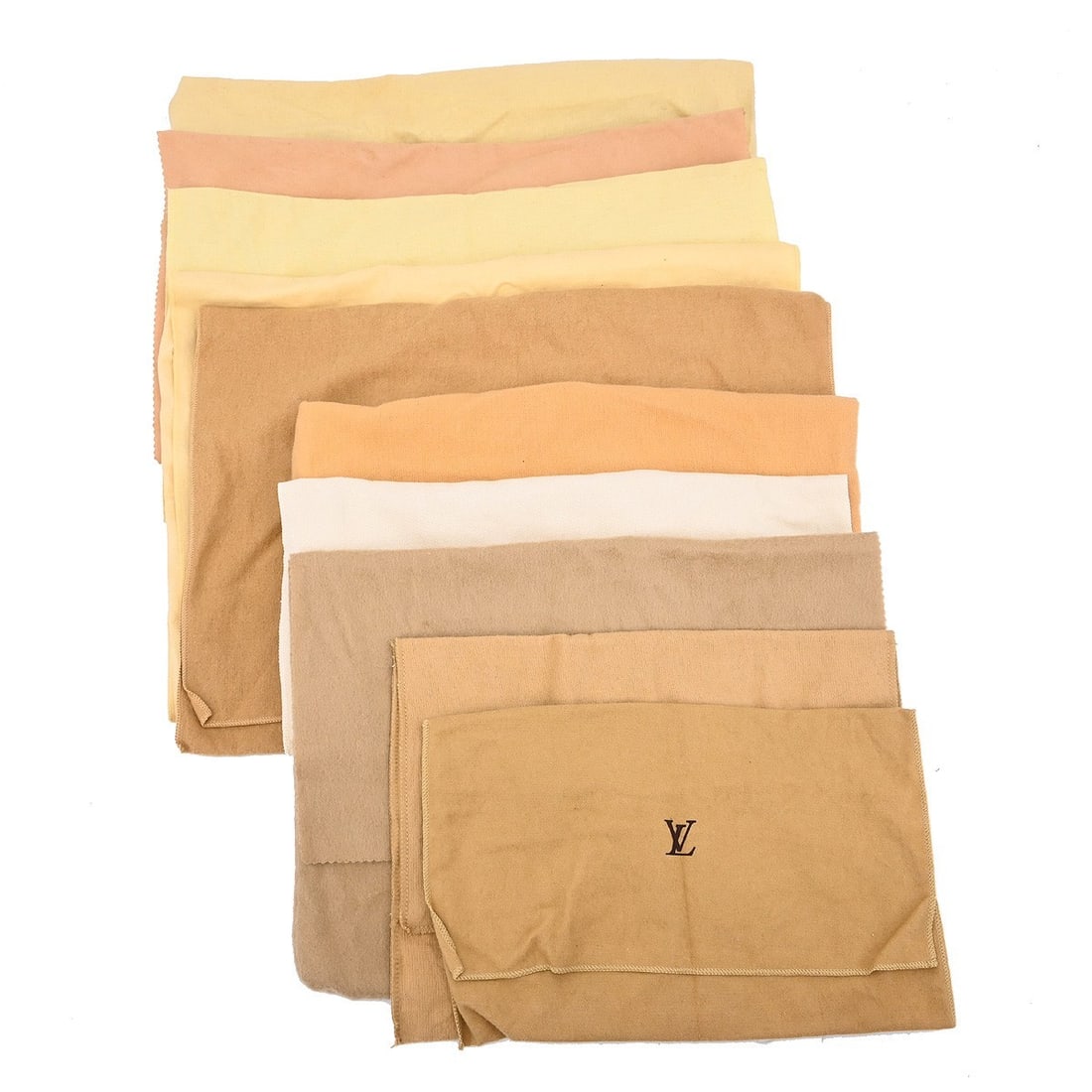 Set of 10 Louis Vuitton Beige Brown Cotton Dust Bags: Set of 10 Louis Vuitton Beige Brown Cotton Dust Bags This is a set of ten Louis Vuitton dust bags made from 100% cotton in brown and beige. Designed for unisex use, these dust bags are ideal for prote