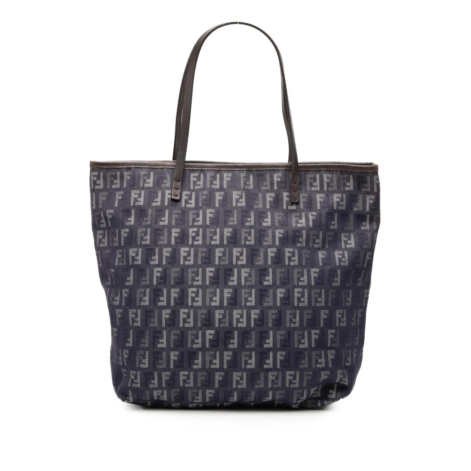 Fendi Zucchino Denim Tote Blue Fabric Bag with Leather Trim: Fendi Zucchino Denim Tote Blue Fabric Bag with Leather Trim This Fendi Zucchino Denim Tote showcases a stylish blend of denim and leather, perfect for casual outings. The tote features a spacious open