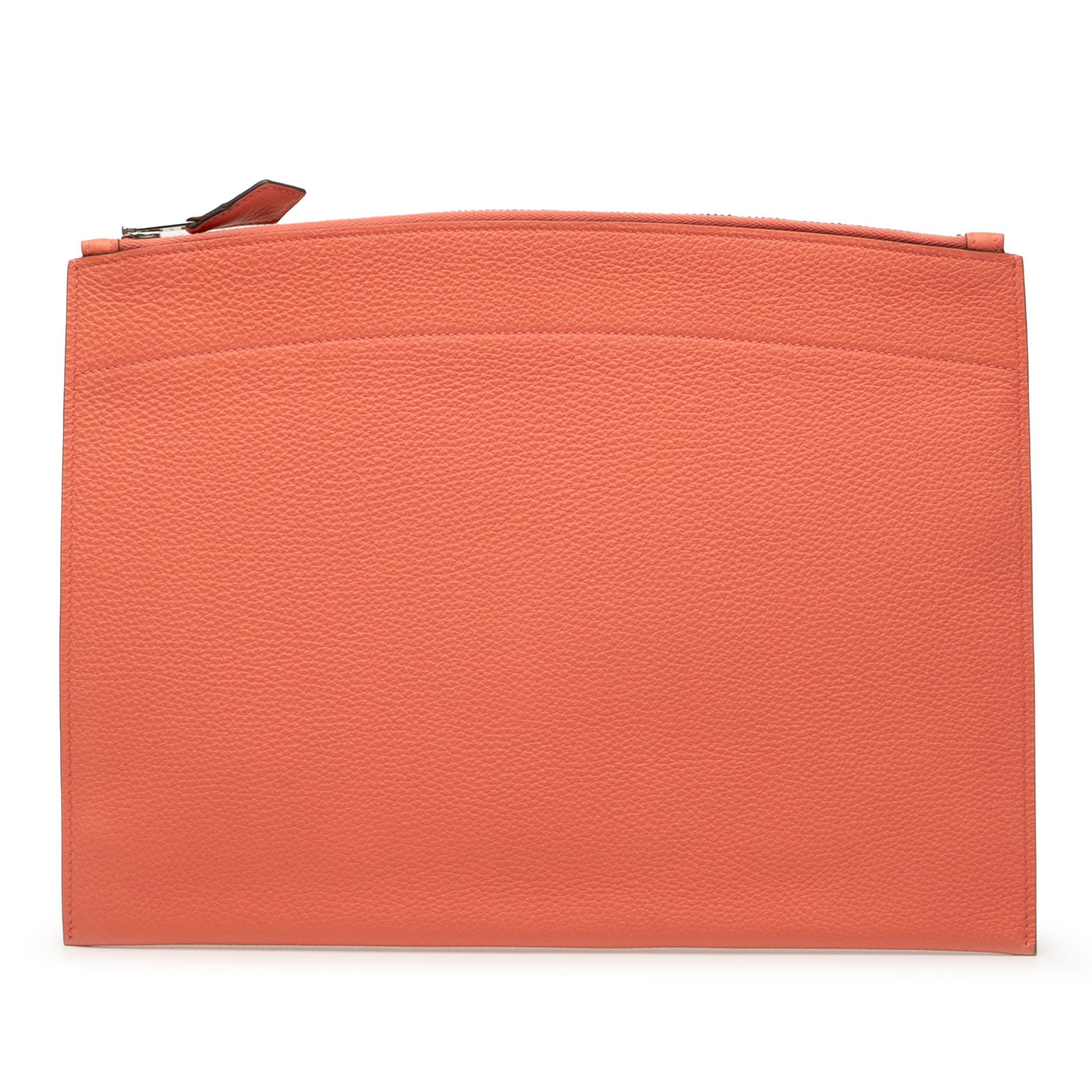 Hermes Medium Togo Bazar Pouch in Crevette Leather: Hermes Medium Togo Bazar Pouch in Crevette Leather Elevate your accessory collection with the Hermes Medium Togo Bazar Pouch, a stylish and functional bag crafted from luxurious Togo leather in a vibr