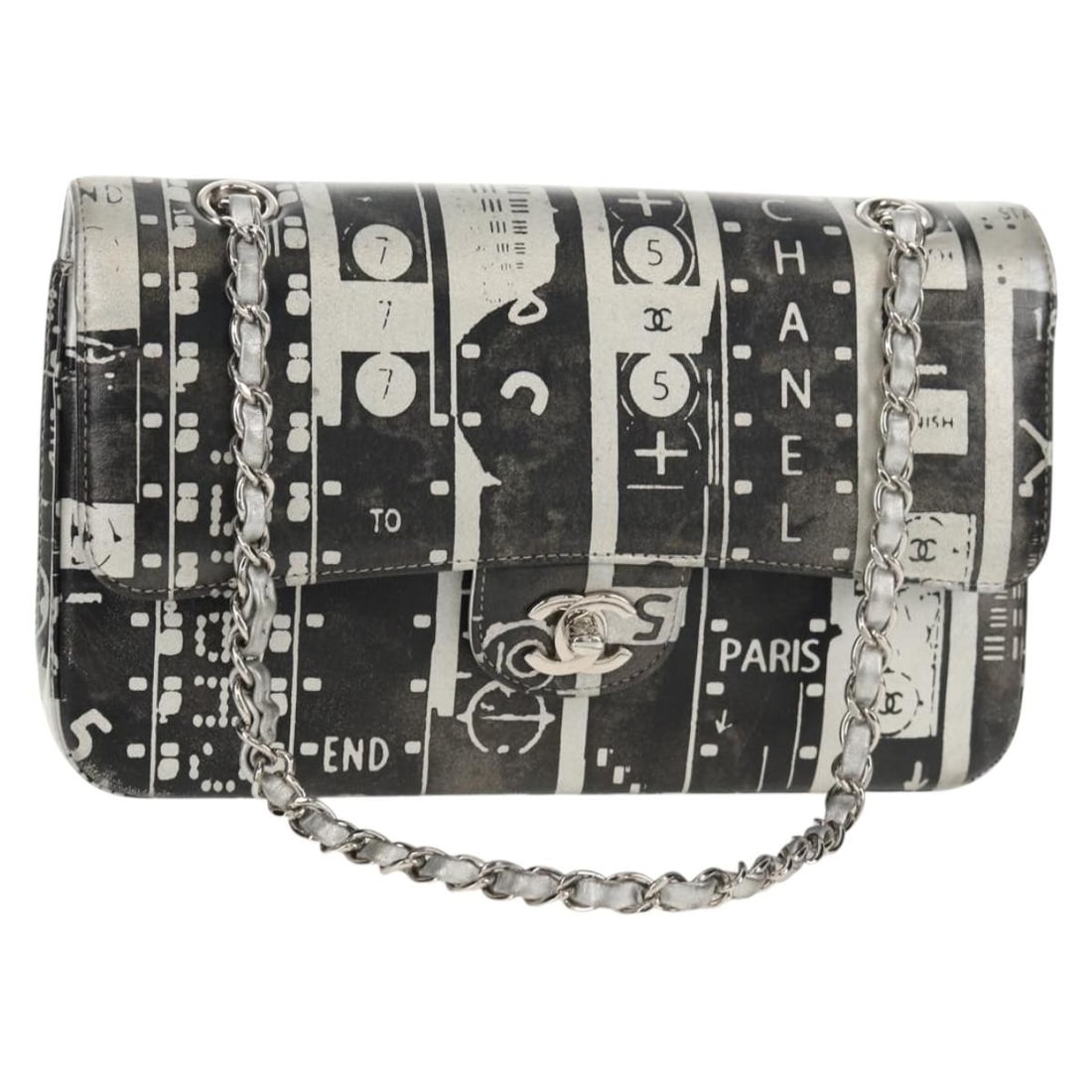 CHANEL Double Flap Silver Leather Shoulder Bag Auth 148462SAM (1 of 18)