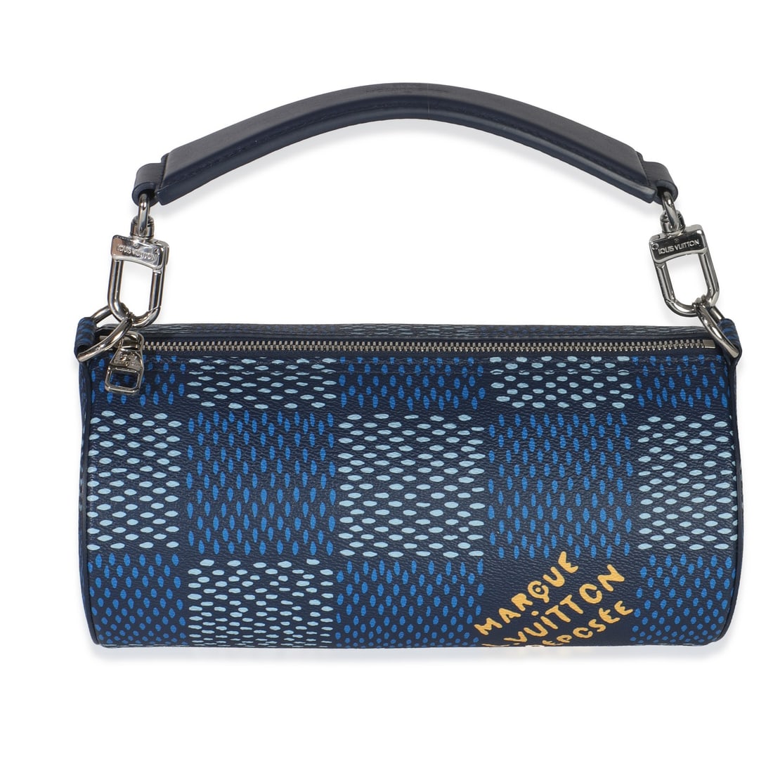 Blue Soft Polochon PM Shoulder Bag by Louis Vuitton Damier Heritage: Blue Soft Polochon PM Shoulder Bag by Louis Vuitton Damier Heritage This Louis Vuitton Soft Polochon PM features blue Damier Heritage coated canvas with a zip-top closure and silver-tone hardware. The