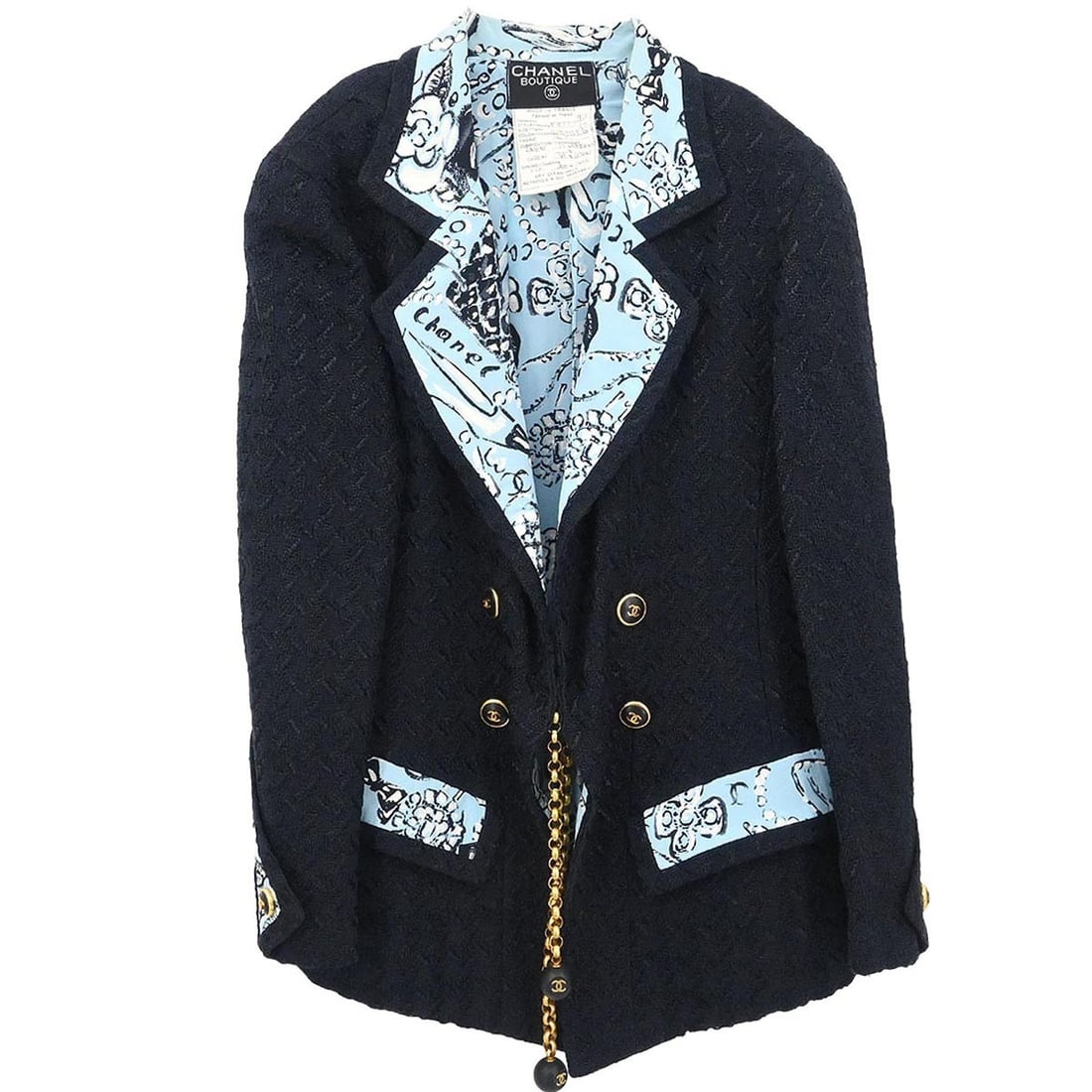 Black Long Sleeve Double Breasted Jacket Chanel 93P Size 40 (1 of 11)