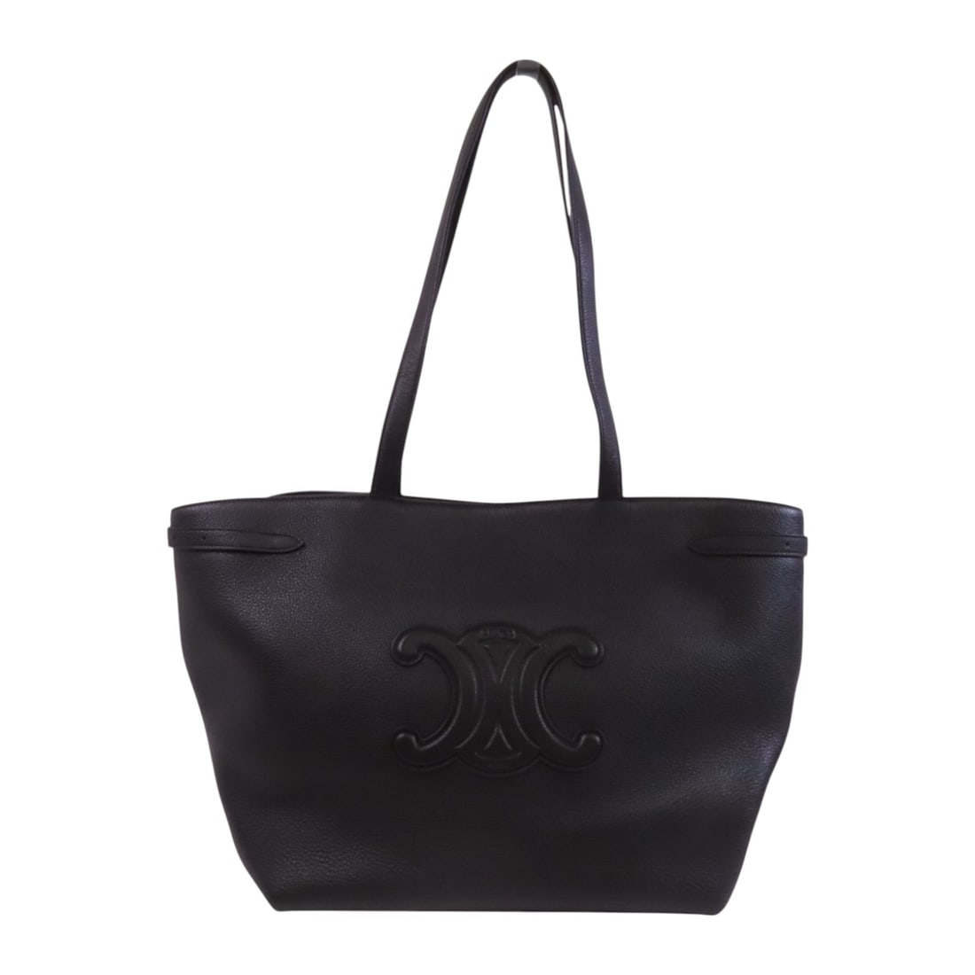 CELINE GHW Black Calfskin Leather Shoulder Tote Bag: CELINE GHW Black Calfskin Leather Shoulder Tote Bag This stylish CELINE Shoulder Bag is crafted from premium black calfskin leather, offering a sophisticated and timeless look. The bag features a spac