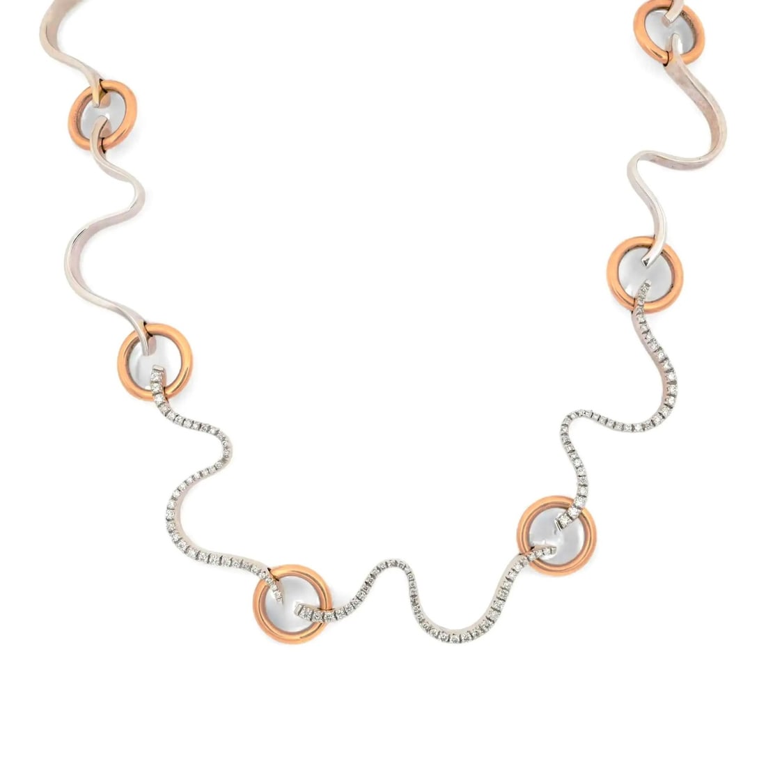 Damiani 18K Multi-Tone Gold Diamond Choker Necklace 1.00 ctw: Damiani 18K Multi-Tone Gold Diamond Choker Necklace 1.00 ctw Elevate your jewelry collection with this exquisite Damiani Round Cut Diamond Choker Link Necklace, meticulously crafted in Italy from high